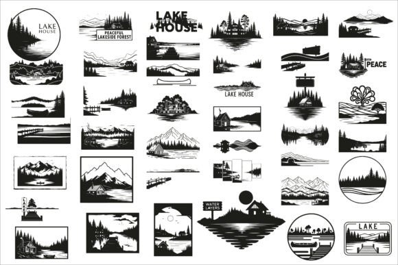 Beautiful Lake House Scene: Graphics for Crafts