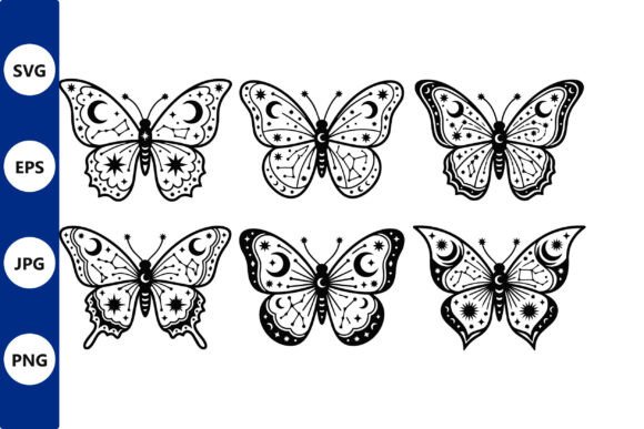 Butterfly Line Art Moon Stars: Graphics for Crafts