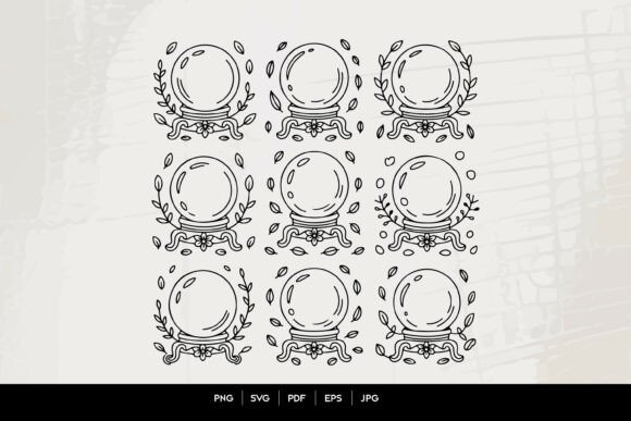 Crystal Ball Line Art Clipart Set: Graphics for Crafts and Creative Marketing