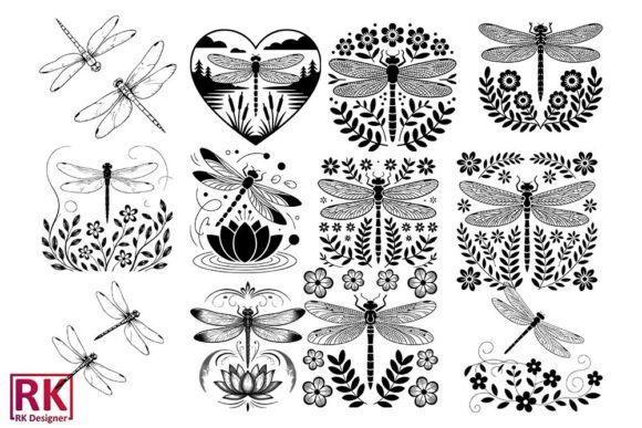 Dragonfly with Flowers Svg Bundle for Crafts & Graphics