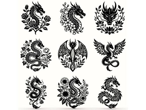 Floral Dragon Graphics for Crafts & Branding