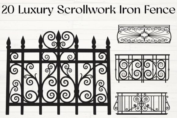 Luxury Scrollwork Iron Fence: Premium Graphics for Crafts