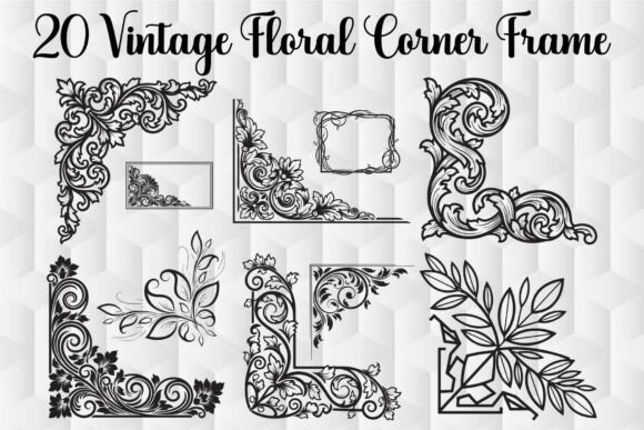 Vintage Floral Corner Frame Graphics for Crafts