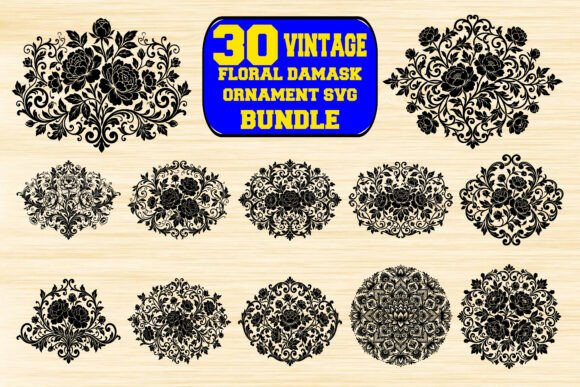 Vintage Floral Damask Ornament SVG Set for Crafts and Graphics