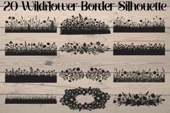 Wildflower Border Silhouette: Graphics for Crafts